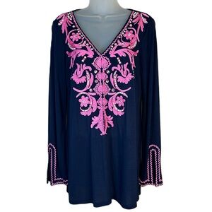 INC Embroidered Tunic‎ Top Sz M Flare Sleeve Sparkly Boho Fairy Coquette Western
